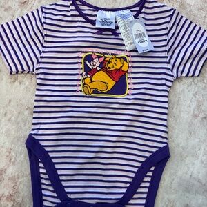 NWT Vintage Winnie the Pooh and pigglet purple  Striped Baby Onesie 12M